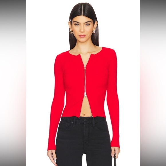 BNWT Good American Women’s Red Virgo Rib Zip-Up Cardigan $179USD - Picture 4 of 8